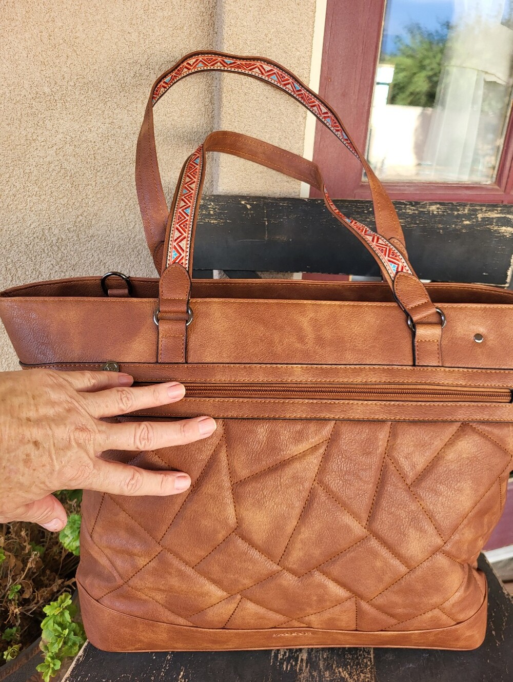 Fadeon Brown Quilted Soft Faux Leather Extra Large Laptop Tote With Strap. - Picture 10 of 16